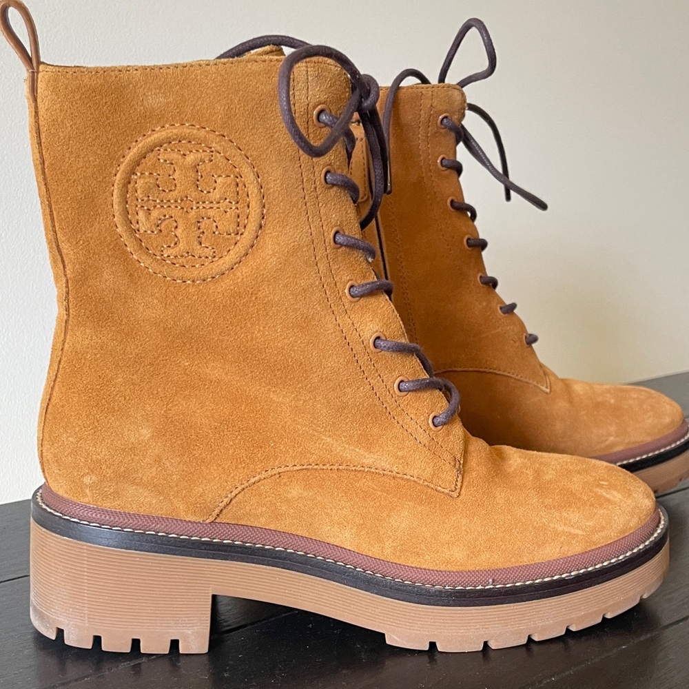 Tory Burch Chestnut Suede Lace-Up Platform Boots